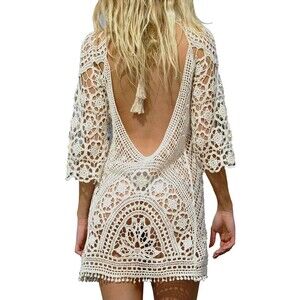 Women’s Bathing Suit Cover Up Crochet Lace Bikini Swimsuit Dress XL